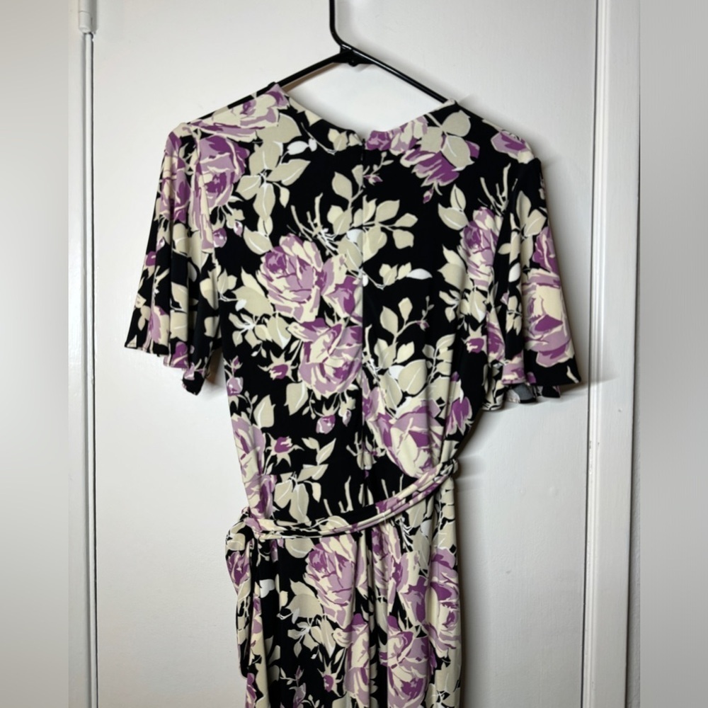Lauren Ralph Lauren Floral Belted Faux Wrap Purple Cream Black Jersey Dress 4 - Picture 13 of 16
